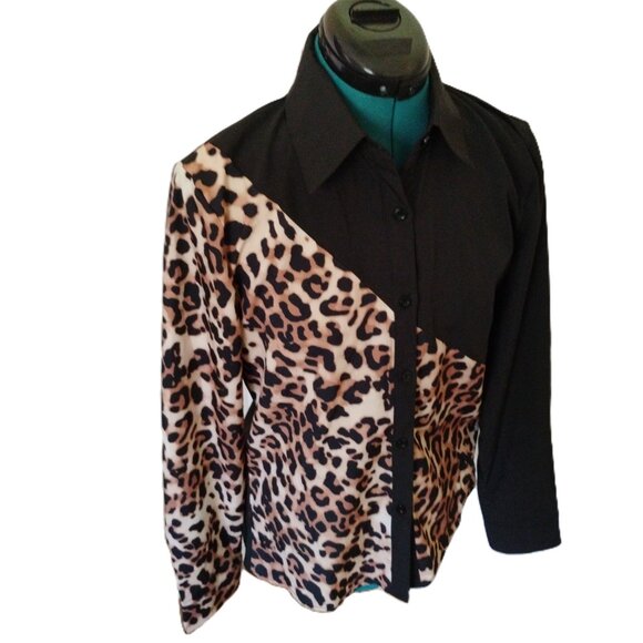 Woman's Over Apparel Blouse Leopard Print Loose Fit Formal Casual Size Small - Picture 5 of 10